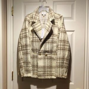 Beautiful double button cream and brown fall jacket.